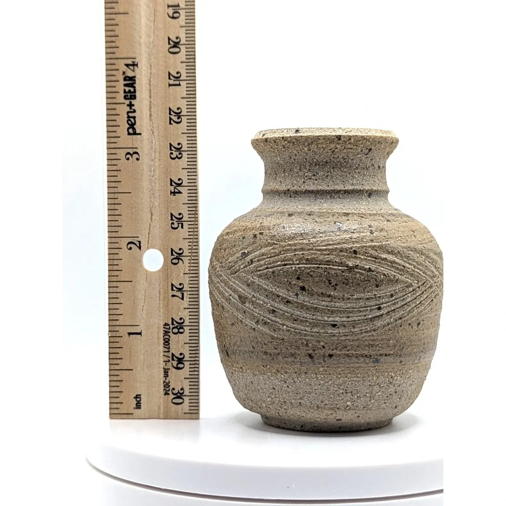 Handmade Studio Pottery Vase Signed Stoneware Bud Vase Speckled Rustic Artisan